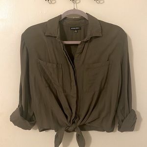 Olive green button down blouse